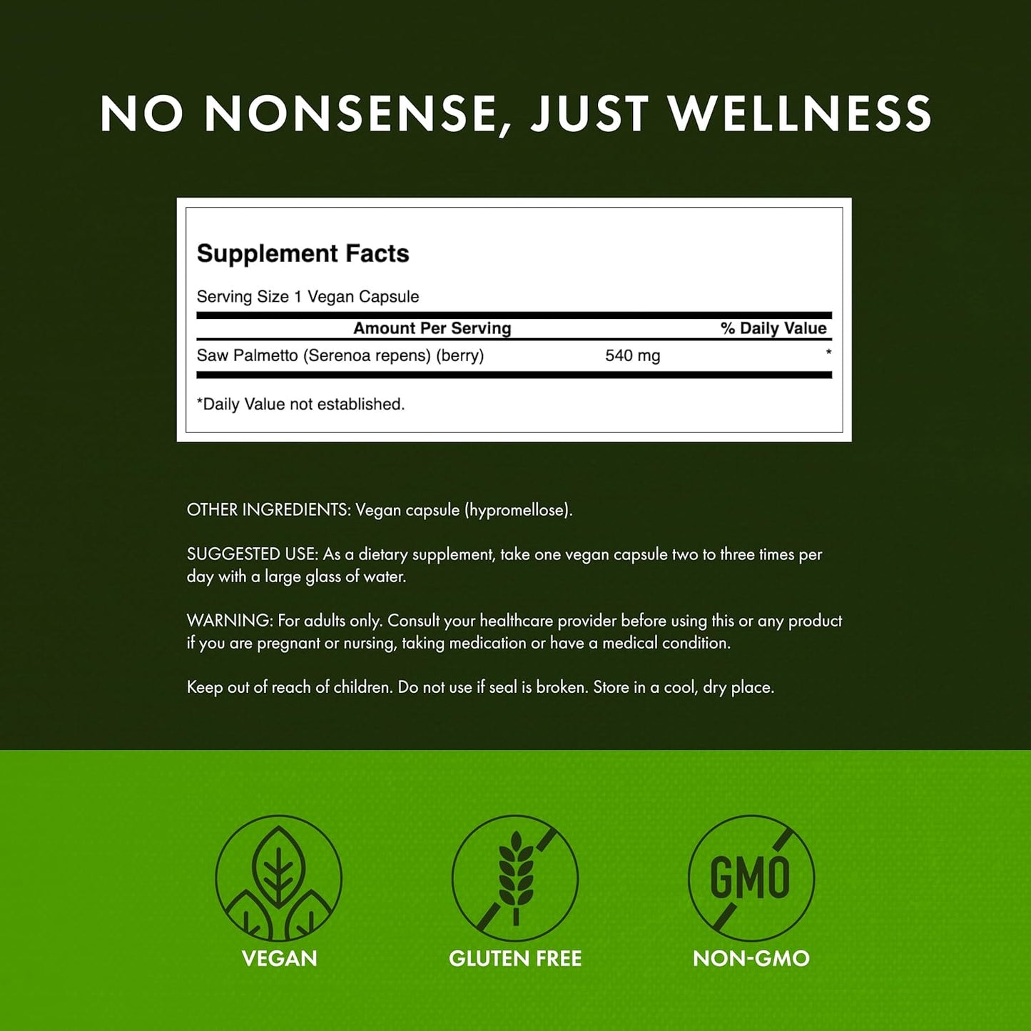 Saw Palmetto - Herbal Supplement Promoting Male Prostate Health Support - Natural Hair Supplement & Urinary Health Support - 540 Mg 250 Capsules