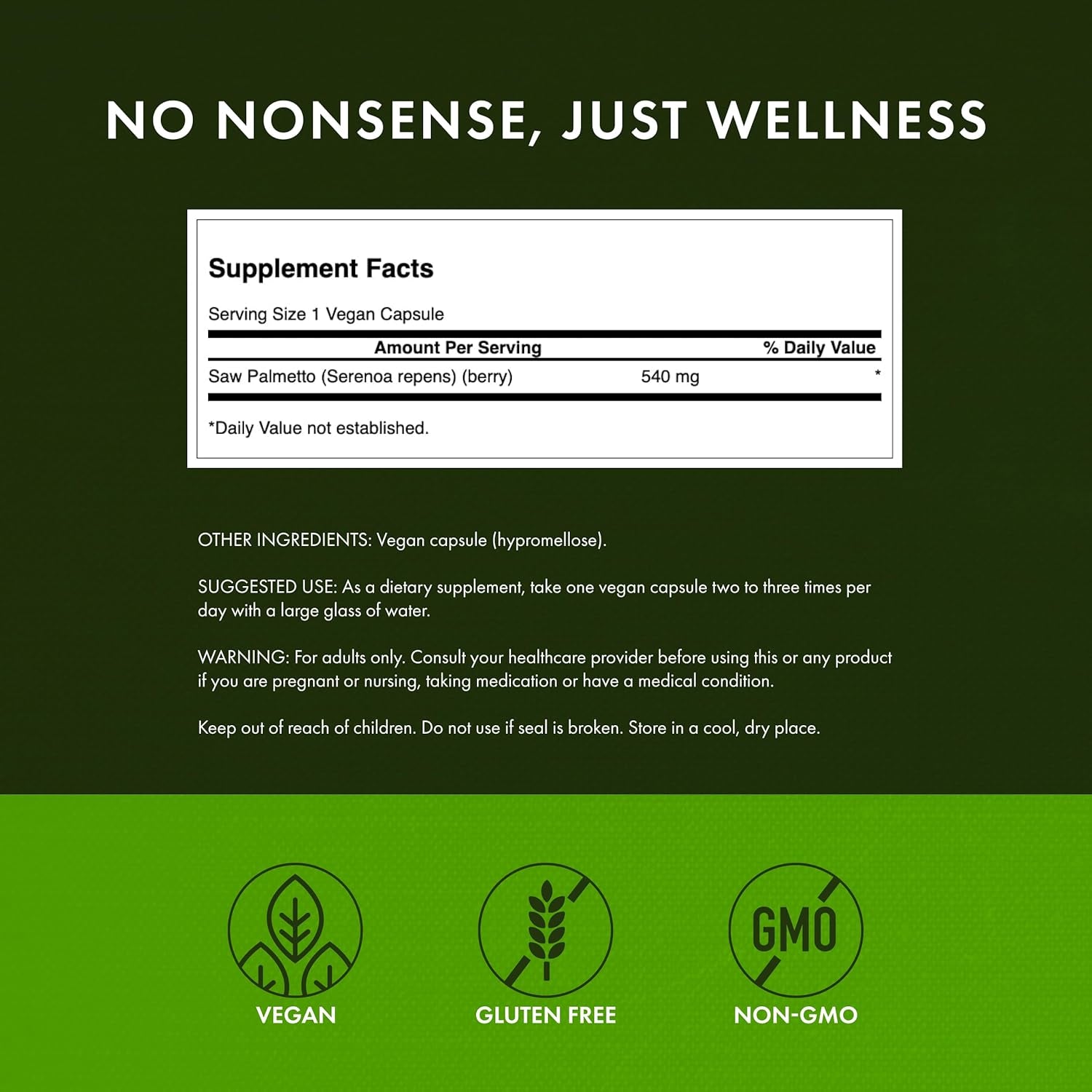 Saw Palmetto - Herbal Supplement Promoting Male Prostate Health Support - Natural Hair Supplement & Urinary Health Support - 540 Mg 250 Capsules