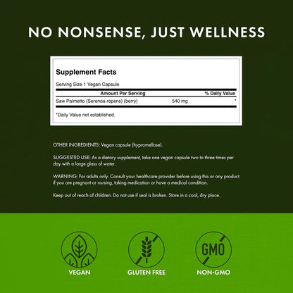 Saw Palmetto - Herbal Supplement Promoting Male Prostate Health Support - Natural Hair Supplement & Urinary Health Support - 540 Mg 250 Capsules